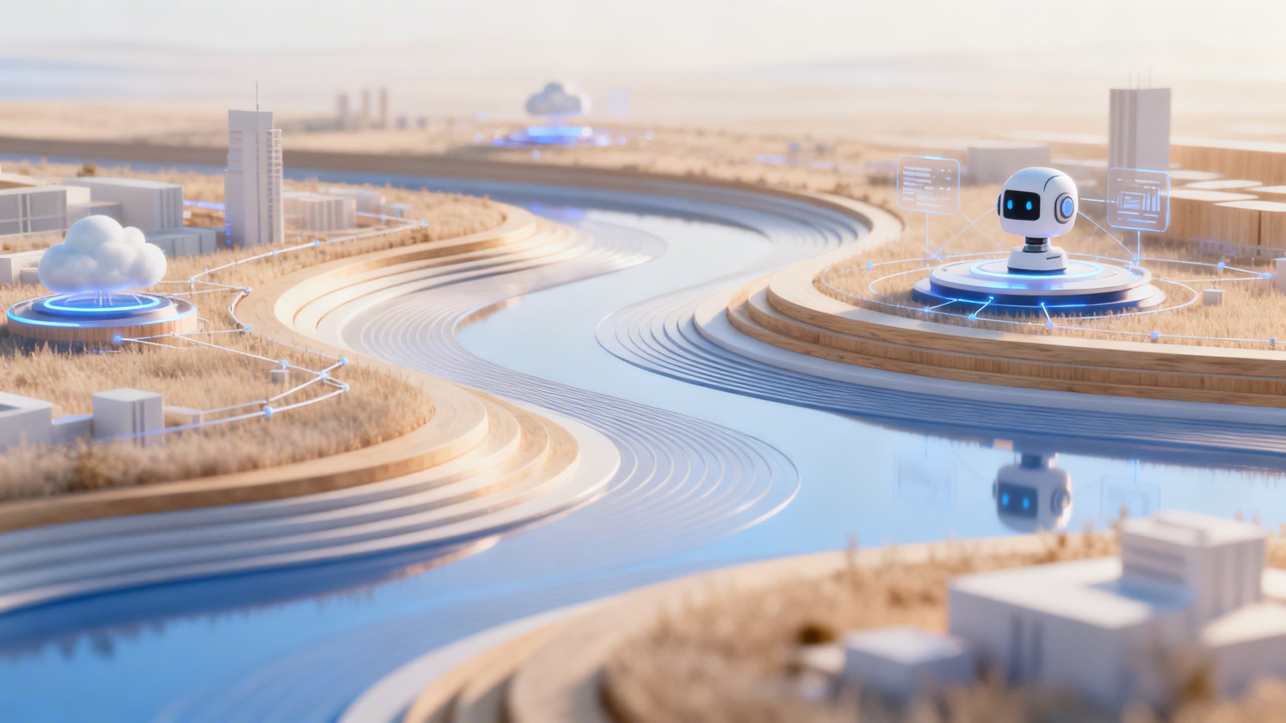 Editorial visualization of AI consulting and digital engineering services